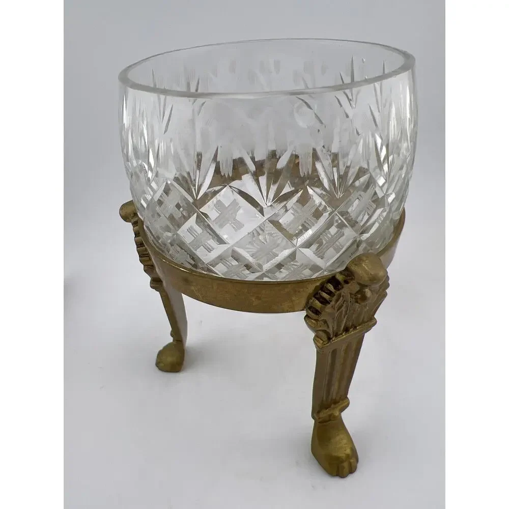 Cut Crystal Ball‎ Candle Holder Brass Small Votive Vintage Maximalist Decor